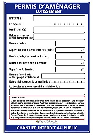 Signalétique.biz - Panneau Permis d'Aménager Lotissement + Marqueur Noir - Akylux 80x120 cm Anti-UV avec Œillets