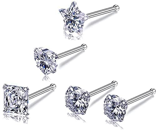 Carperton Nose Studs Nose Rings Studs Bone Nose Studs for Women Diamond Titanium Steel Nose Piercing Silver