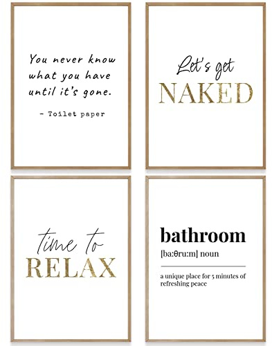 MUUDLY® Set di poster con frasi – 4 moderni quadri da parete con citazioni per il bagno (4 × A4) – Elegante decorazione tipica per bagno, soggiorno e camera da letto – senza cornice