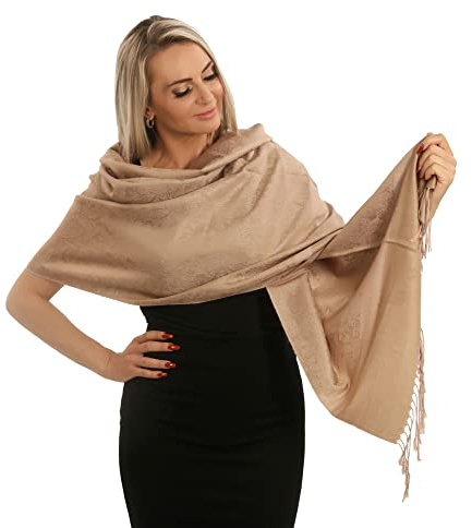 PashminaShine Sciarpa Donna in Kashmir Morbida Come Seta - Leggera per Autunno, Estate e Inverno - Scialle Unisex, Beige Cammello
