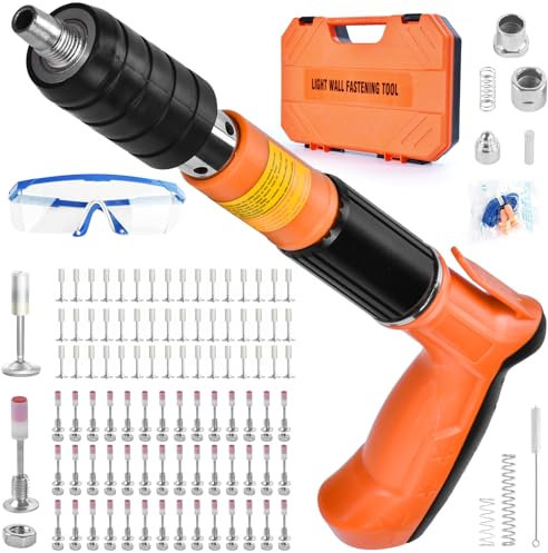 Pistola Sparachiodi Con 130 Pezzi Di Chiodi, 65 Pezzi Di Chiodi Tondi, 65 Pezzi Di Chiodi Filettati M8, Strumento Sparachiodi In Acciaio Per Inchiodare Con Guanti Chiave Per Occhiali