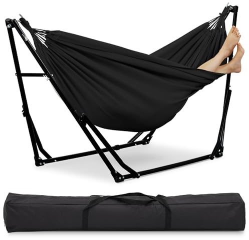 OVASTLKUY 2 in 1 Hammock with Stand, Outdoor Hammock Swing Chair with Portable Heavy Duty Stand, Multi-Functional Hammock Stand 480 lbs Weight Capacit-Black
