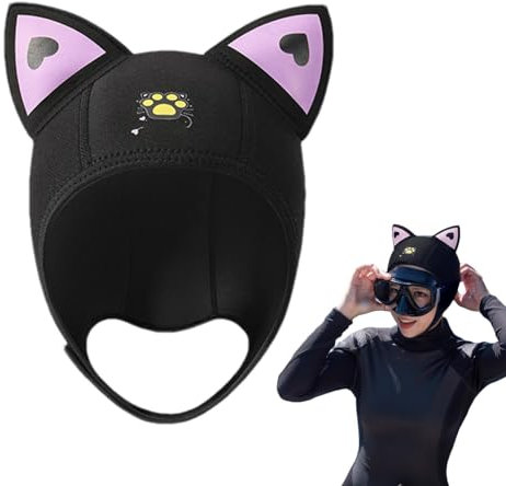 Taucherhaube, Taucherhut - Taucherhut mit Katzenohren | 3 mm Tauchhaube mit Katzenohren, Neopren-Tauchhaube für Damen und Kinder, Tauchmütze für Wassersport