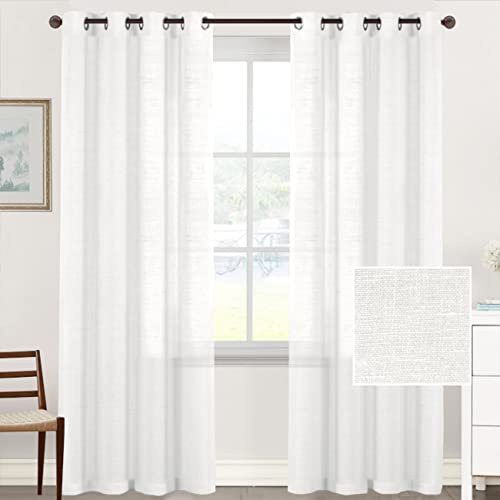 Tenger Home 2 Piezas Cortinas de Voile para salón Cortinas Salon ortinas de Lino con Ojales Cortinas y Visillos, Translucidas Visillos para Ventanas Habitacion, Visillos Salón (Blanco, 150 x 175 cm)