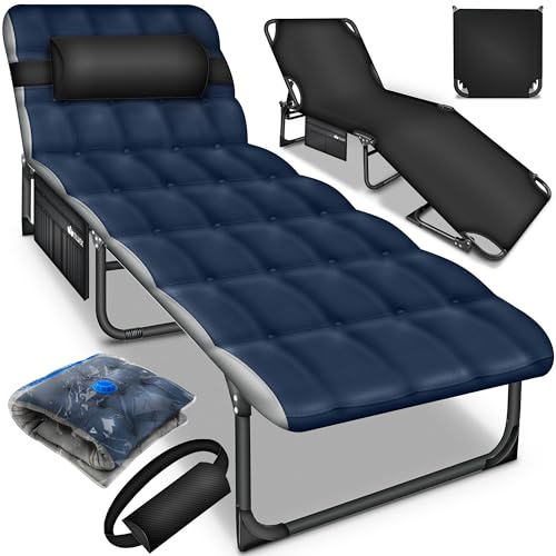 tillvex® Lit de Camping Pliable avec Coussin de Nuque - Charge maximale : 280 kg - Chaise Longue de Camping avec Rembourrage - pour l'extérieur et l'intérieur - Lit d'invité