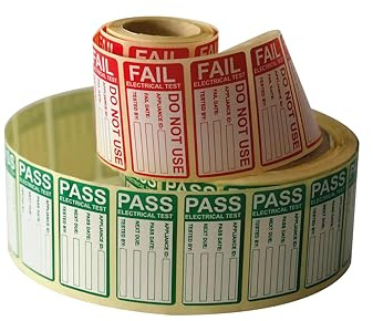 1 000 st Pass & 200 st Fail 25 x 50 mm Pat testetikett, Pass Pat testklistermärken Fail Pat testetiketter