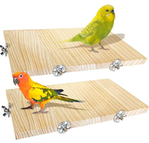 Arfubye 2PCS 13.8x7.9 inches Large Bird Perch Stand Wooden Parakeet Stand Platform Parrot Cage Accessories Rectangle Corner Stand Perch Shelf for Budgie Cockatiel Conure Macaw African Grey Chinchilla