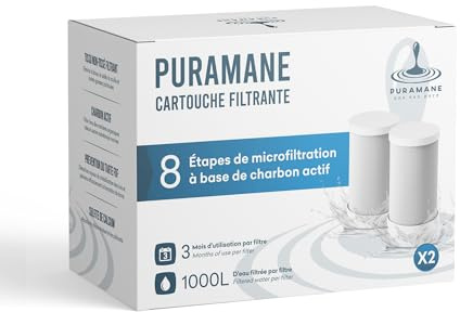 Puramane : Cartucce Filtranti per Filtro Acqua Rubinetto, Filtri Carbone Attivo, Purificatore Acqua Multi-stadi, Filtrazione Istantanea Anti Calcare (2 Filtri Inclusi)