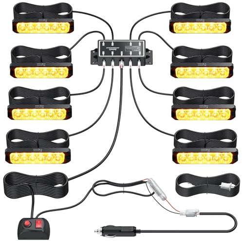 Justech 8 x 6LED Luce Stroboscopica a 12V 24 V Lampada di Emergenza Strobo LED Lampeggiante Impermeabile con Staffe di Montaggio + 14 Modalità Strobo Universale per Veicolo Rimorchio Caravan Trattore