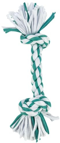 HugglePets Recycled T-Shirt Rope Dog Toy | Knotted 2 Knot Bone Tugger | Teal and White | Massages Gums and Cleans Teeth | 32cm | Interactive Tug of War Play | Puppy Chew, Throw, Fetch Tug Toys