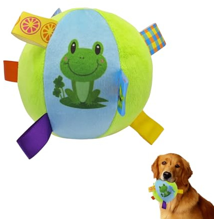 LuckyOpt Balle de jouet pour chien, 12 cm de diamètre pour chiens, balle interactive avec languettes pour prise en main, balles pour chiens avec grelot à l'intérieur pour jeu de traction, balle de