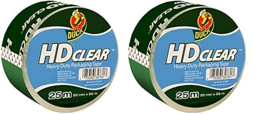 Duck Tape 222181 Heavy Duty Clear Packaging, For Parcels Boxes Packages Strong Secure Sticky Seal Tape 50mm X 25m (Pack of 2)