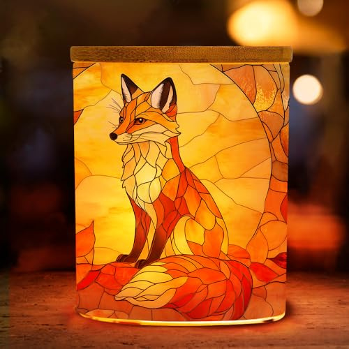 Glass Votive Candle Holders Glass Candle Jars with Cork Lid,Fox Graphic Printing Cylindrical Tea Lights for Wedding,Shower,Party Decor 2.8D x 3.5H inches