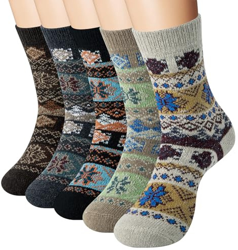 YSense Snug 5 Pares Colorido Calcetines Invierno de Lana Para Mujer, Calcetines Térmicos Cálidos,Talla 35-41