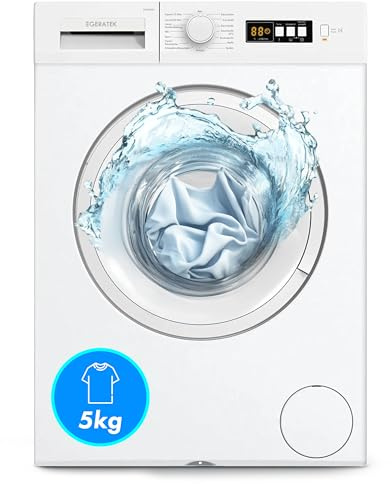 Geratek Waschmaschine 5kg mit 1000 Umin Frontlader Freistehend LED Display Startzeit Waschvollautomat Waschautomat schmal