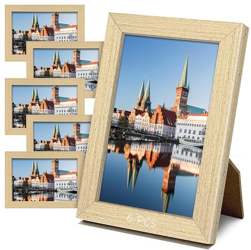 Yonality 6 marcos de fotos pequeños, Marco de Fotos 10x15cm en Madera con Lámina acrílica transparente, Ligero Estilo Minimalista, para colgar en vertical u horizontal, para Decorar Dormitorios Salone