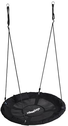 Relaxdays Altalena Nido Rotonda con Cuscino, Maniglie Regolabili, 100Ø cm, 100 kg, Outdoor, Nero