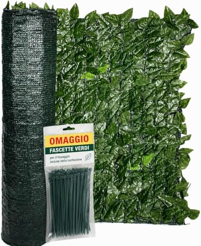 Lemag Siepe Artificiale Edera 1x3 m con Rete Ombreggiante PVC – Schermo Privacy per Recinzioni, Balconi, Terrazze e Giardini – Foglie Decorative Effetto Naturale – Fascette Verdi Omaggio Incluse