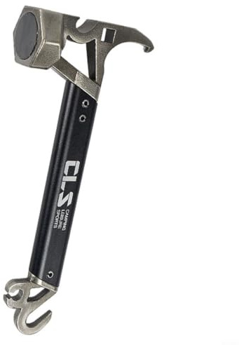 Nexbrill Marteau de tente de camping multifonction en acier inoxydable - Extracteur de clous et décapsuleur - Outil pour l'extérieur, la randonnée, la survie - Poignée antichoc - 21 cm (gris)