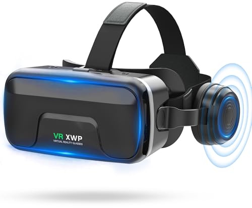 XWP Casque VR avec Écouteurs, Lunettes De Réalité Virtuelle 3D avec Lentilles HD Anti-Lumière Bleue, Compatible avec Smartphones 4,7–7,2 Pouces, pour Jeux Et Films 3D, Cadeau pour Amis Et Famille