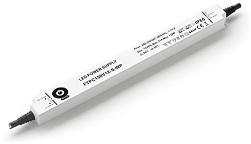 Transformador LED extraplano Slim Line 12 V/DC 150 W 11 A con MM adecuado para la instalación de muebles y uso en exteriores, IP66, fuente de alimentación con protección contra el agua L = 356 mm,