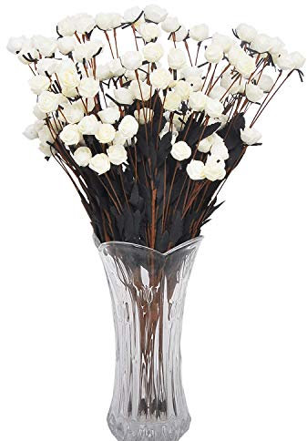 cn-Knight Artificial Flower 10pcs 29 Inch Long Stem Mini Rose Branches PE Foam Miniature Rose Faux Flowers for Wedding Bridal Bouquet Home Decor Housewarming Gift Centerpieces Reception(White)