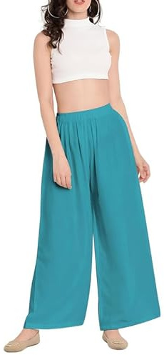 BODYWEAR LTD Women’s Palazzo Pants Wide Leg High Waist Lounge Yoga Trousers Lightweight Viscose Summer Casual Beach Wear(Turquoise,8-10)
