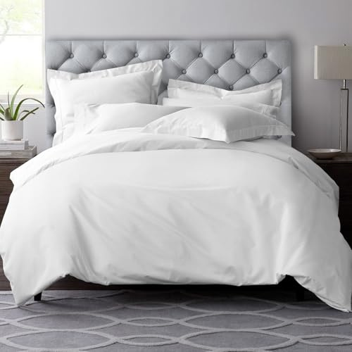 Pizuna Pure Combed Cotton Double Duvet Cover Set White, 600 Thread Count 100% Long Staple Cotton Duvet Cover Double 200x200cm, Sateen Quilt Cover with Button Closure (Duvet Cover Double)