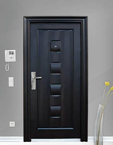 Portone Blindato Marrone Scuro Con Maniglia In Accaio Inox Anta Soglie Guarnizioni In Gomma Borchie Di Protezione E Spioncino Portoncino Blindato 86x197 Design Moderno P6 (Apertura esterna sinistra)
