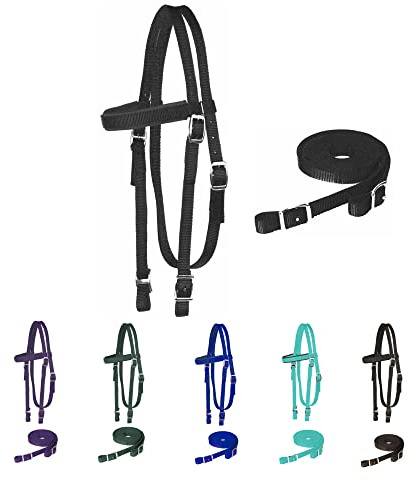 Majestic Ally Horse Headstall with Reins, Nylon Padded Browband, Multiple Colors (Black, Full)