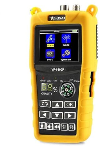 VF-6800P Compteur de Signal Satellite DVB-S2/T-C MPEG4 Sat Finder Meter 2.4 inch LCD HD Digital Satellite Finder pour récepteur TV, avec Lampe de Poche Boussole
