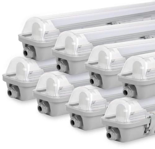 Sonnewelt Reglette LED garage 120cm Eclairage Led etanche 8 unités 18W 1530LM IP65 T8 Tube Reglette Led etanche Blanc neutre 4000K Garage Atelier Plafonnier pour Atelier,Sous Sol,Bureau