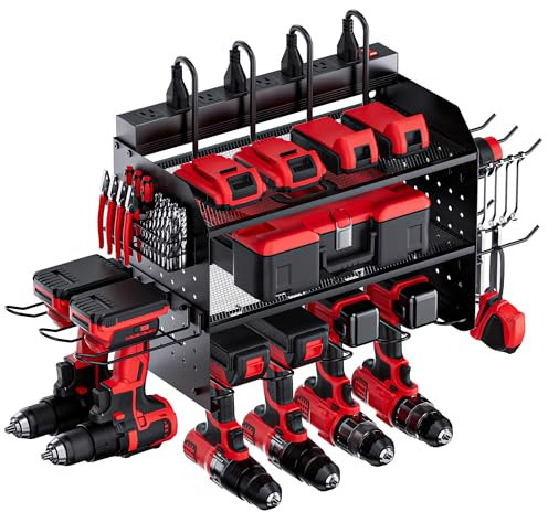 TRZZ Power Tool Organizer Wall Mount, 3-Layer Charging Station, Black