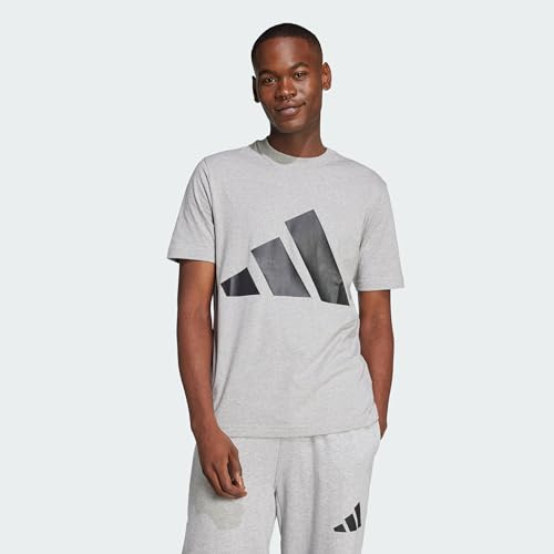 adidas Herren Essentials BIG Logo Single Jersey Tee, Medium Grey Heather/Black, S