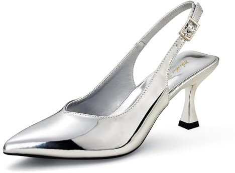 Zhabtuc Damen Pumps mit Kitten Heel, Slingback, 8 cm, Stiletto, spitz, geschlossene Zehenpartie, Elegante Brautschuhe für Hochzeiten, Silber, 41 EU
