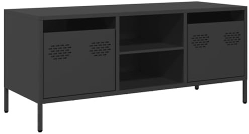 vidaXL Mueble para TV Acero Laminado en frío Negro 101,5x39x43,5 cm, Soporte de TV, aparador de TV, Mueble bajo, Banco de TV, Mueble de Metal