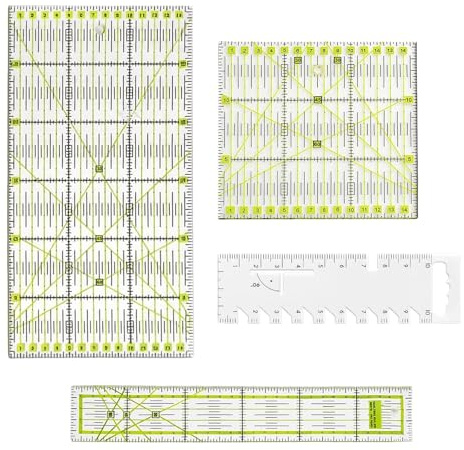 4 Stück Patchwork Lineal Quilten Lineal Nählineal Set Schneiderlineal Nähen Zubehör 4x11.5cm/15x15cm/15x30cm/5x30cm Quiltlineal Nähen mit Winkelanzeigen 30/45/60Grad für Nähen Stoffhandwerk DIY