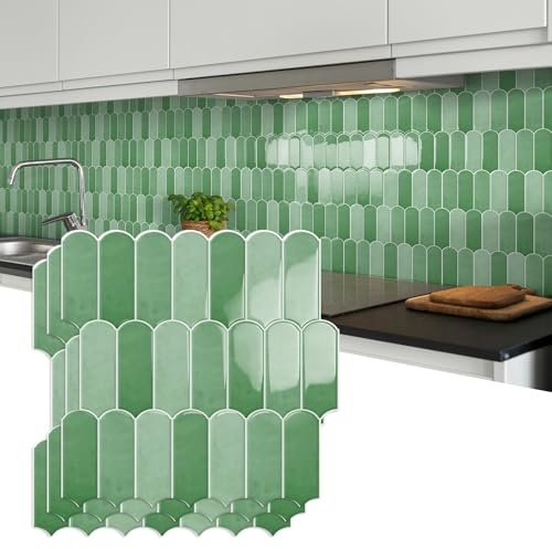 Sage Green Upgrade Thicker Peel and Stick on Wall Tiles Backsplash,Self Adhesive Splashback Stick on Wall Tile for Kitchen Bathroom,RV(10 Sheets,30.5X 30.5cm)