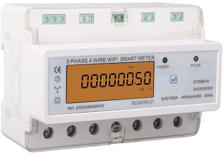 Contatore Elettrico Trifase Misuratore di Potenza con Schermo Retroilluminato e Telecomando Misuratore di Energia Intelligente su Guida DIN per App di Potenza per