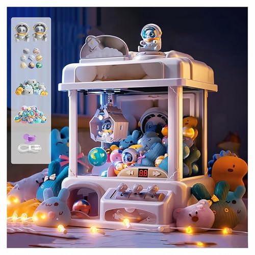 CUCUKAKA Machine Pince Bonbon ， Machine à Bonbons avec Musique et Lumières,2 Poupées Panda,25 Peluches,20 Gashapons ， Machine à Griffes Cadeaux pour Adultes Filles Garçons