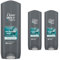 Dove Men +Care Eucalyptus + Mint 3-in-1 Hair, Face and Body Wash Shower Gel, Pack of 3, 24 Hour Micro Moisture Technology Body Cleanser That Invigorates and Refreshes 250 ml