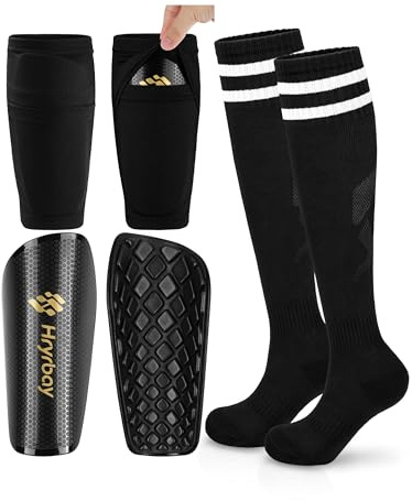 Hryrbay Kids Soccer Shin Guards Toddler Shin Pads with Sleeves and Socks for Age 3-16 Protective Lightweight Soccer Equipment Ideal for Playing Training Inspired by The World Cup Black M