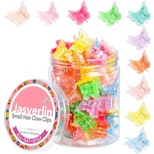 JASVERLIN Mini fermagli per capelli a farfalla, accessori Y2k per bambine, graziosi fermagli a pinza per donne, abiti scintillanti anni '90, 10 colori arcobaleno, 50 pezzi (glitter)