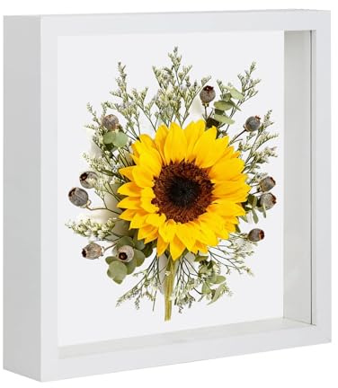 Yudobliss Cadre Photo 3D, Cadre Photo Profond à Remplir 25 x 25 cm, avec Plaque Acrylique Transparente, Cadre Objet 3D Profond 3cm, cadre photo 3D à Remplir, cadre pour Objets Suspendus, Blanc