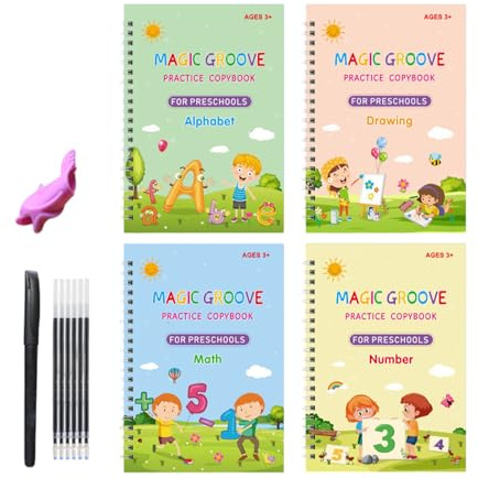 Cahier d'exercices réutilisables pour l'écriture à la main cannelée – Pratique du cahier magique, guide pour le développement des compétences, carnet pour tracer le dessin des chiffres de lettres, tr
