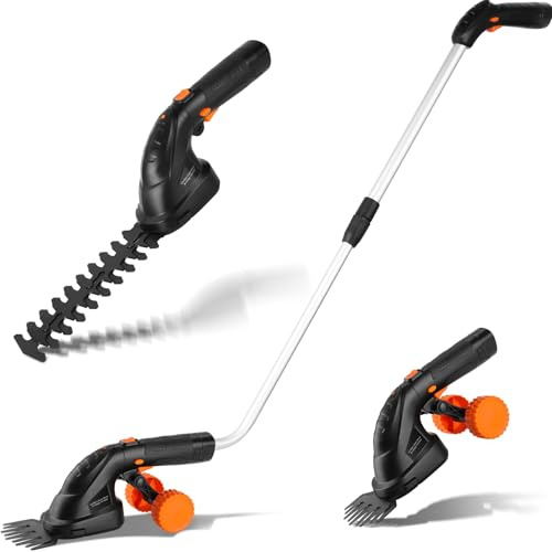 LIFERUN Cesoia per Erba a Batteria 7,2V 2000mAh, 2 in 1 Tagliasiepi elettrico a batteria, con Manico Telescopico, Taglia bordi giardino a batteria, Per Siepi, Giardino e Cespugli, Nero