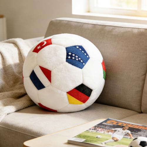 World Cup Football Pillow 2026 Throw Ball Pillow Round Football Plush Decorative Pillows for Couch Bed Room Game Day Home Decor Soft football Themed Plush for Women Men Fans Inside House 20cm x 20cm
