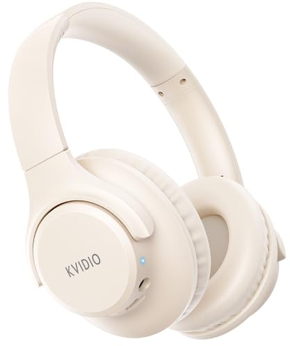 KVIDIO Auriculares Inalambricos Bluetooth 6.0, 65 Horas de Reproducción Auriculares Bluetooth, Cascos Ligeros Plegables con Micrófono, Graves Profundos (Beige)