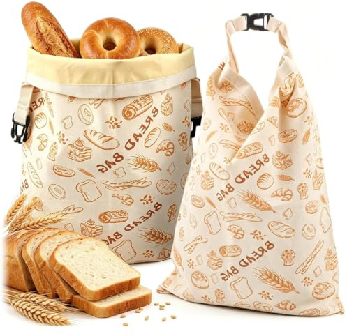 UWJOWP Grande Bolsa de Pan de Cera de Abeja, 44x35 cm Bolsa Pan Tela de Lino con Cremallera y Banda Elástica, reutilizable, para Pan de Masa Madre, Congelador