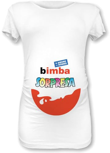 Babloo T Shirt Maglia Premaman Mezza Manica Bimba Sorpresa Bianca Femminuccia M